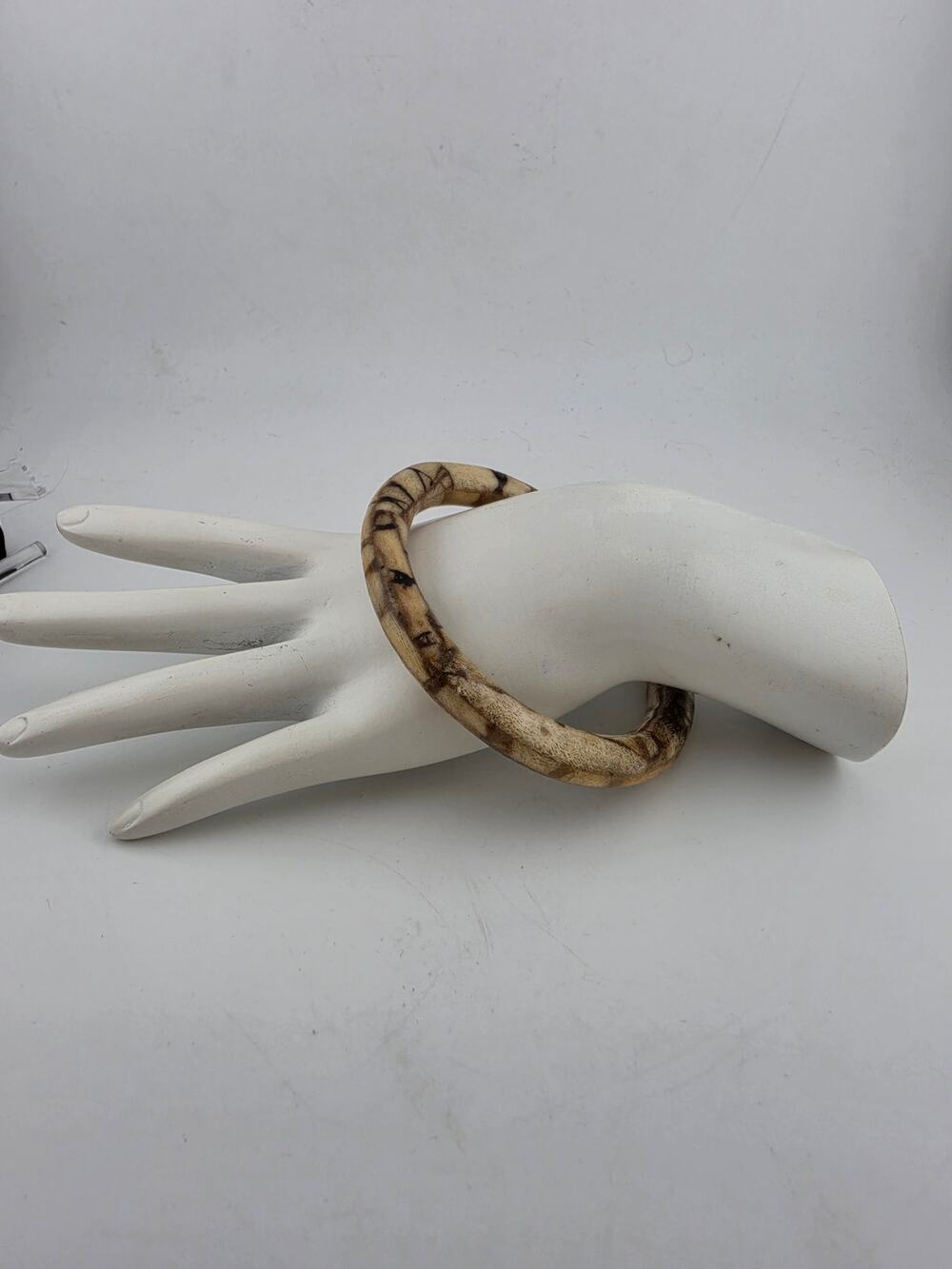 Vintage Carved Bone Bangle Bracelet Hand Decorated Tribal Boho Wide Bracelet